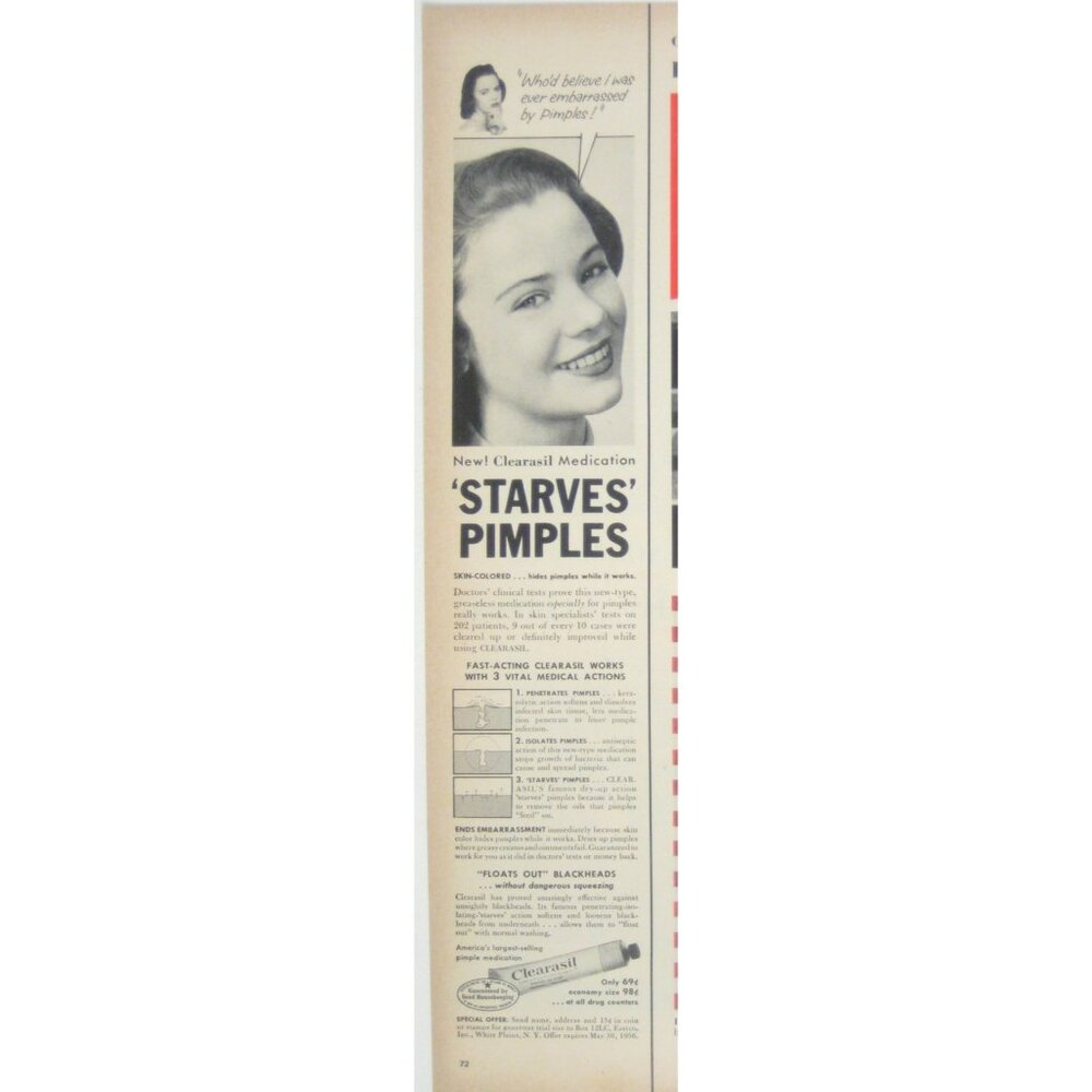 Vintage 1950s Clearasil Medication Advertisement MOD Print AD